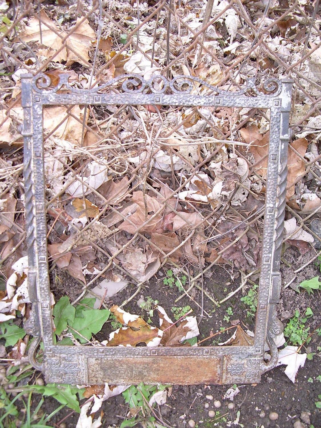 Antique Ornate Cast Iron Grave Marker Picture Frame