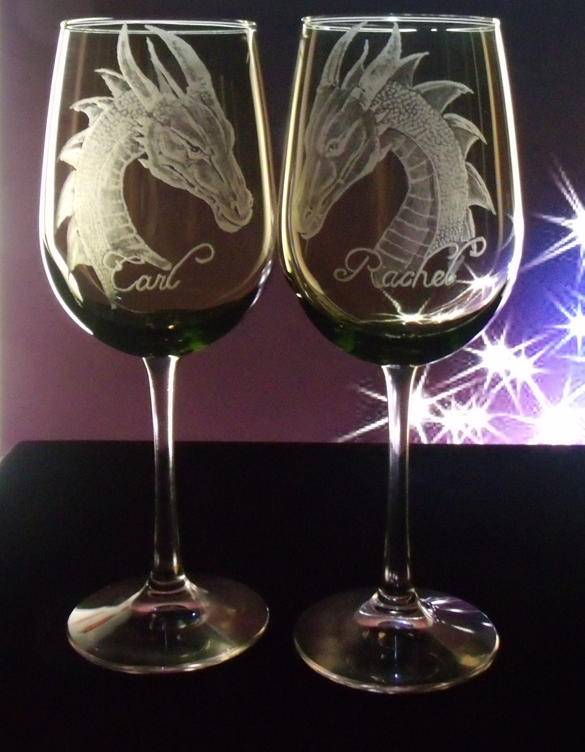 Dragon goblets Green wedding Wine glass set of 2 hand