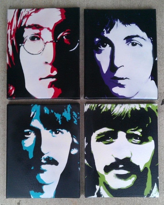 The Beatles Set of 4 8x10 inch Pop Art Stencil Art