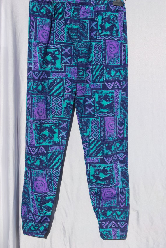 Vintage Patterned Leggings 1980s Trousers Abstract Tribal