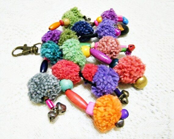 keychain pom pom purple Etsy on ThaiGraceDesigns Pom Handmade Pom Hmong by Keychain