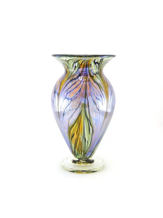 Hand Blown Art Glass Vase Iridescent Golden Amber