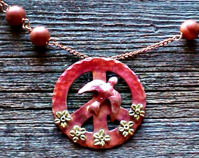 Peace Dove, Copper Pendant Necklace