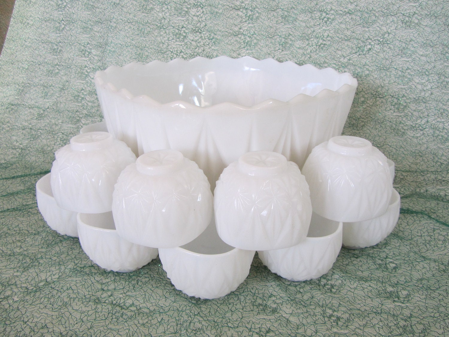 Milk Glass Punch Bowl Set
