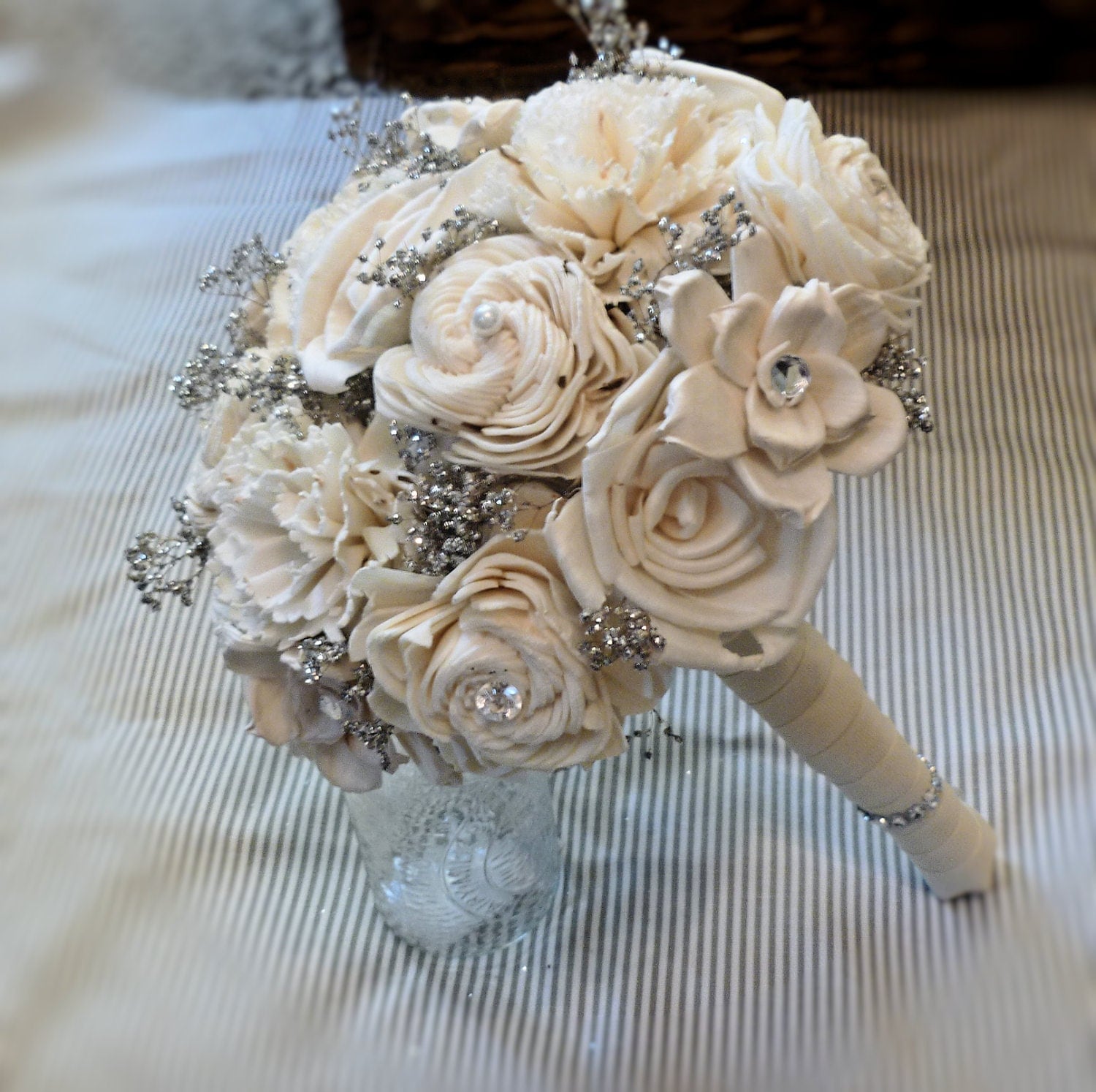 Handmade Wedding  Bouquet  Small Ivory Silver  Bridal Bouquet 