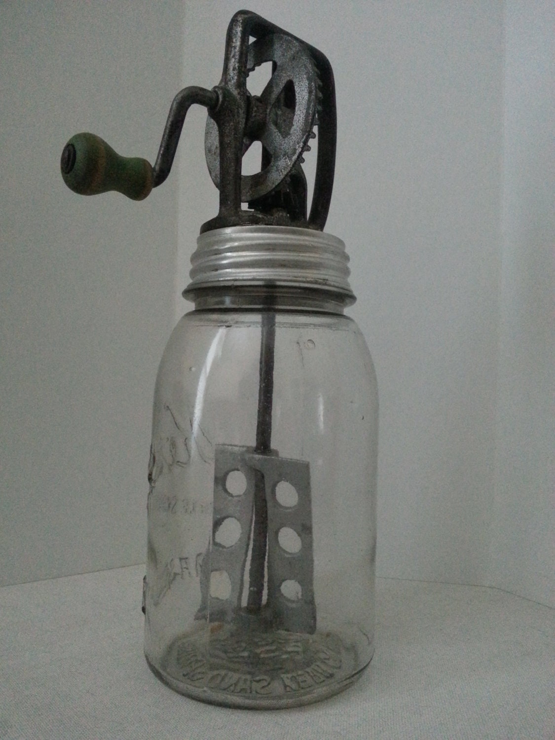 1915 Kerr Mason Jar w/ Hand Mixer Top Attachment