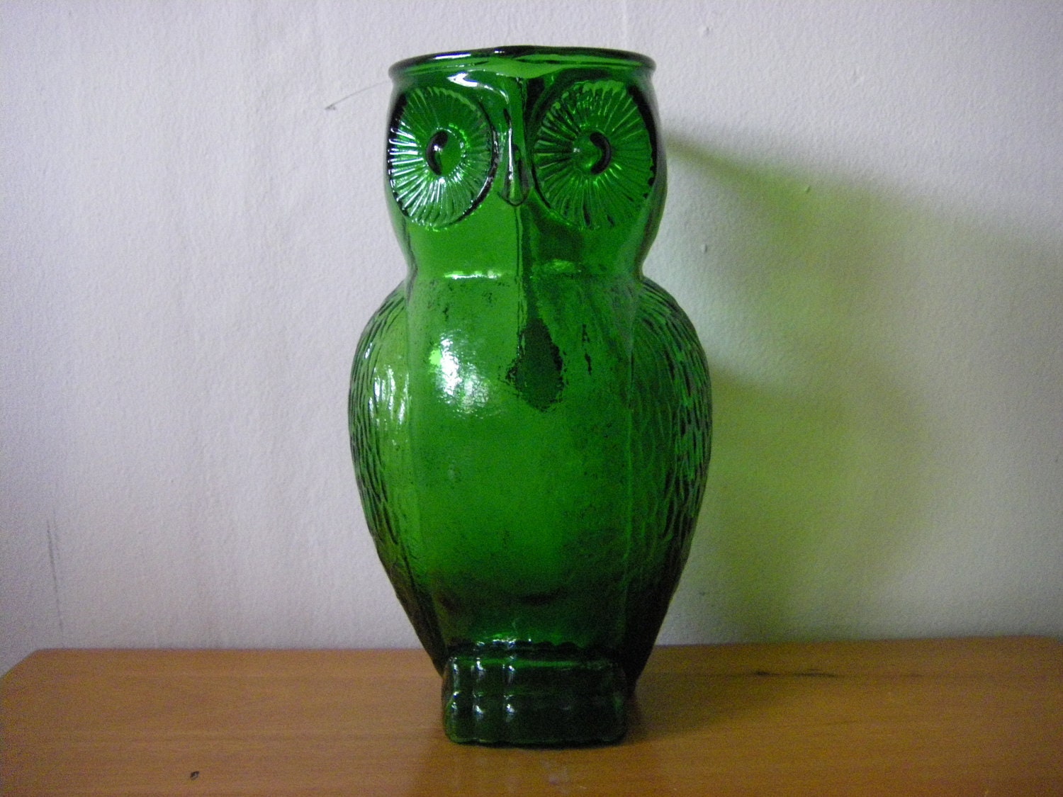 Green Glass Owl Pitcher/Vase