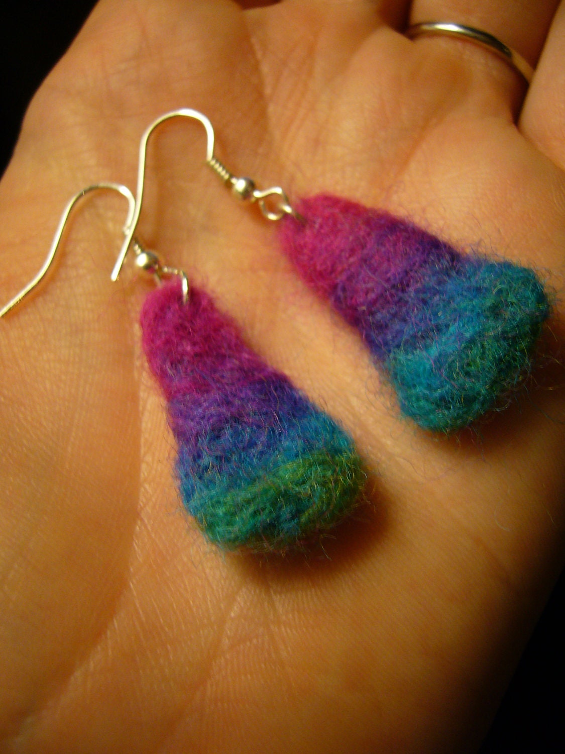 Dangle Earrings Needle Felted Jewelry Ombre by TwoBeesCreations