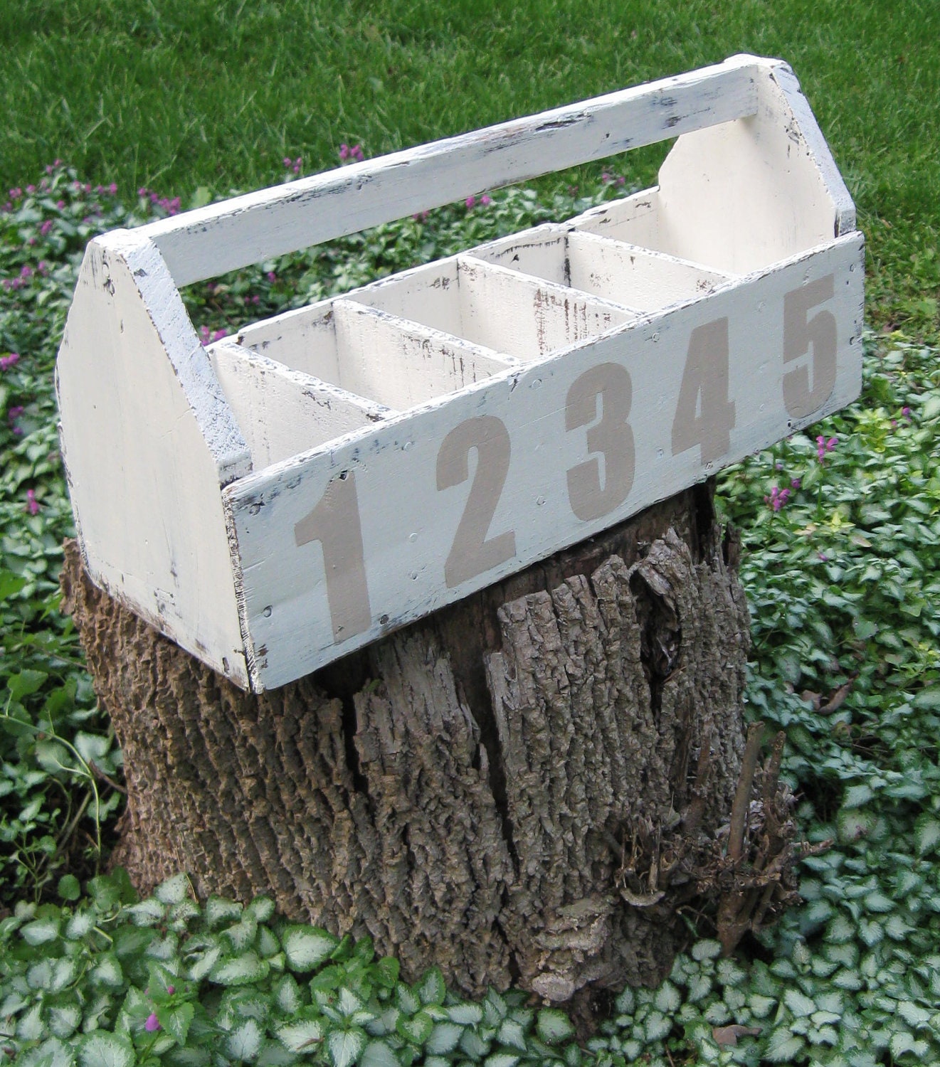 Vintage Wood Caddy Repurposed Wooden Tool Caddy Shabby White