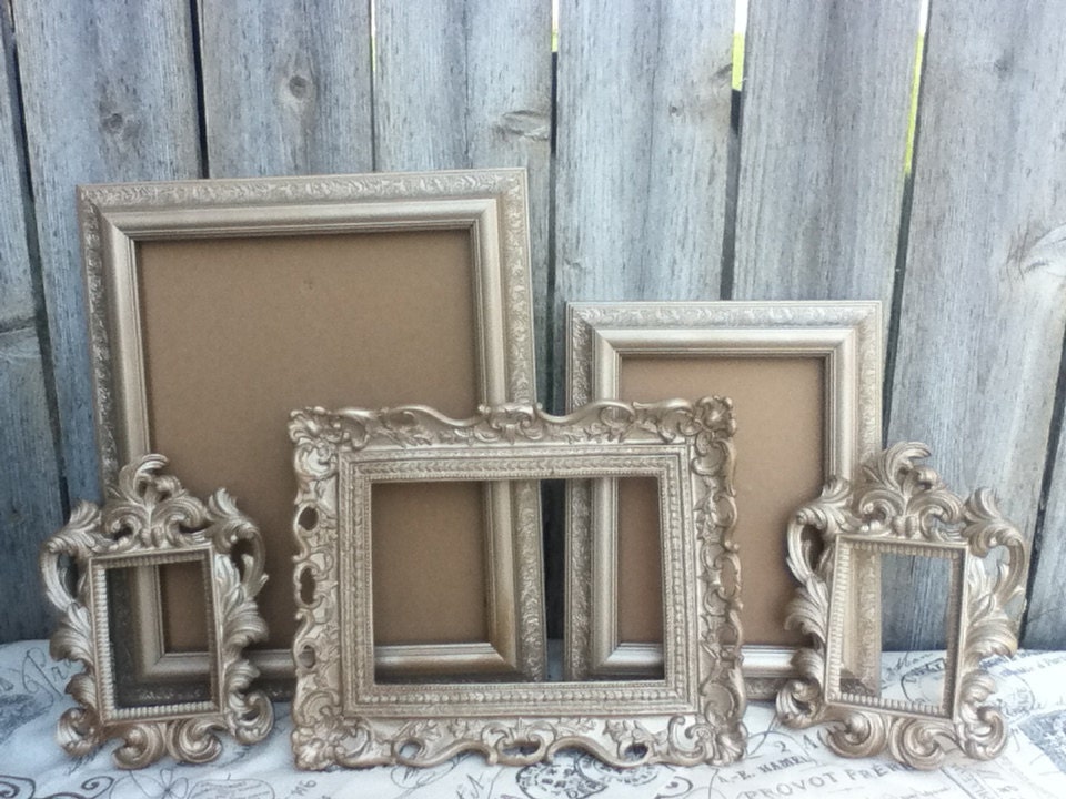 Vintage Style PICTURE FRAMEs Set of 5 champagne by VintageEvents