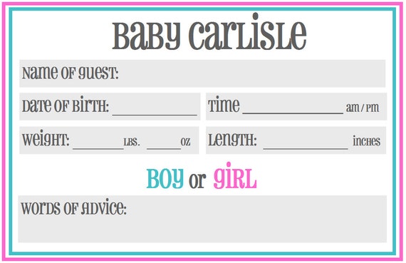 Printable Baby Shower Guessing / Prediction Cards: Gender