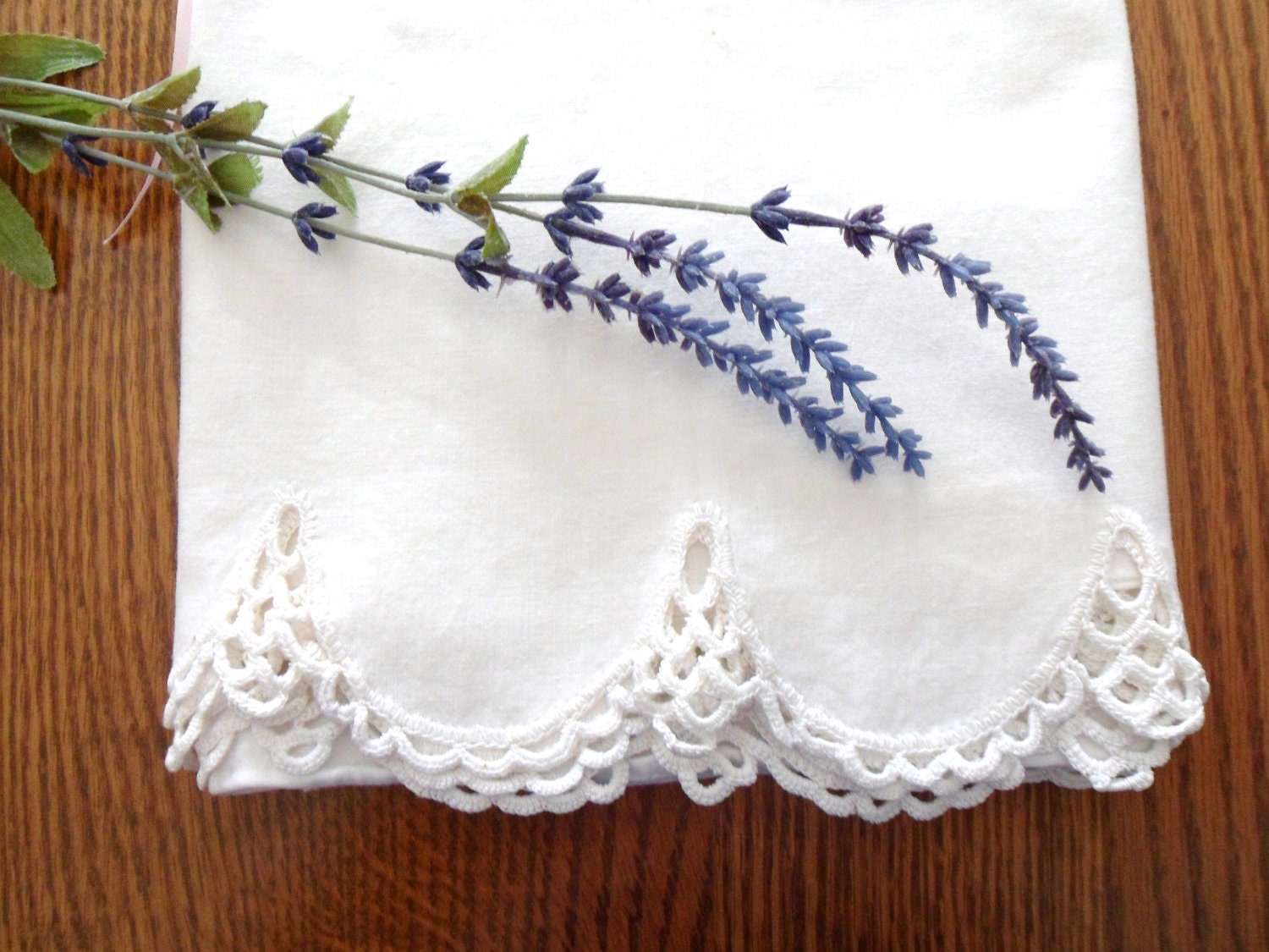 White Open Lace Pillowcases Pair of King Size Pillowcases