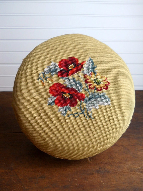 Vintage Needlepoint Footstool