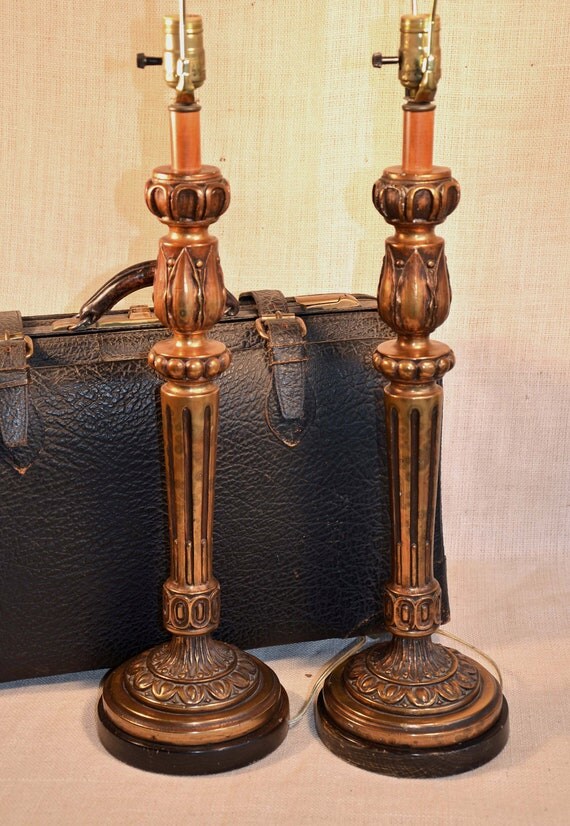 Vintage Pair Table Mantle Lamps Gold by