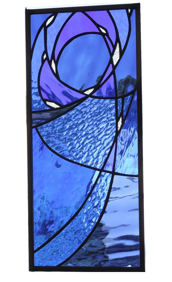 Stained Glass Window Panel In Blue Night Sky By Solarresonance