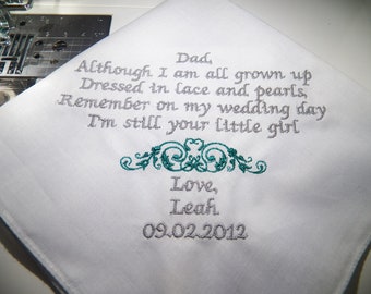 Personalized father of the Bride Handkerchief Wedding Keepsake ***FREE SHIPPING to all US states***