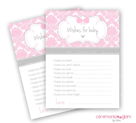 Baby Shower Wishes for Baby Printable damask pink and grey