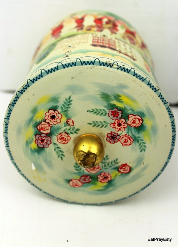 Vintage Round Tin Jewelry trinket Made in England flower tin