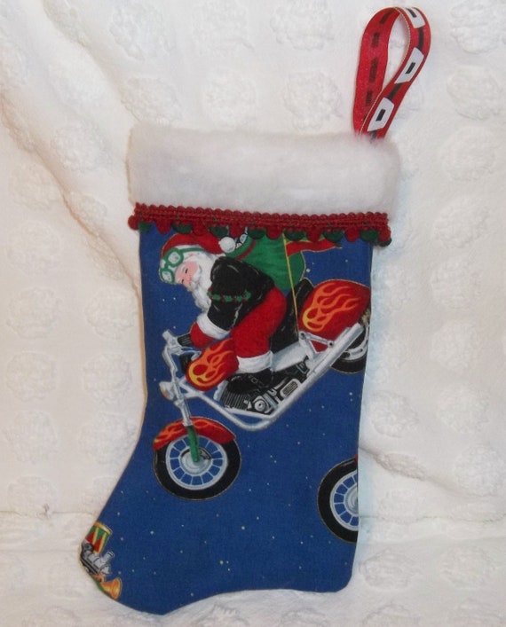 Rare Santa Claus On Motorcycle Harley Chopper Biker Christmas Stocking 