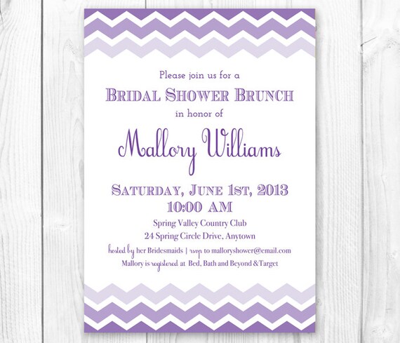 Ombre Chevron Bridal Shower Invitation. Purple & Lavender - DIY Printable Chevron Bridal Shower, Baby Shower or Brithday Invitation. Il_570xn