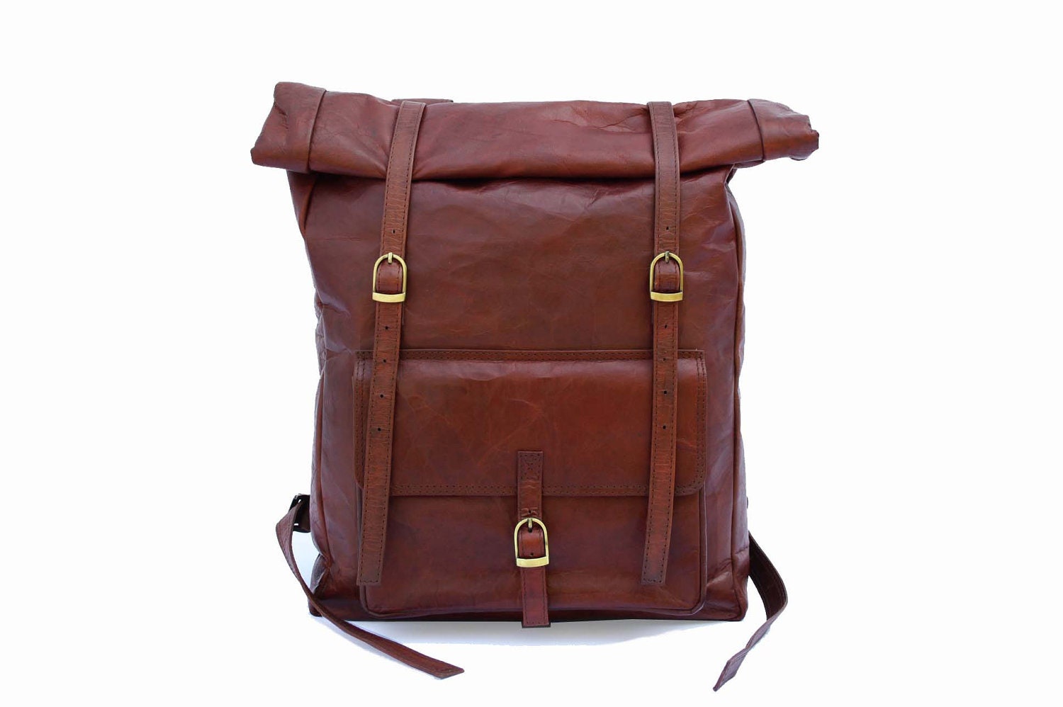 Items similar to Leather Roll Top Backpack / Rucksack - Vintage Retro ...