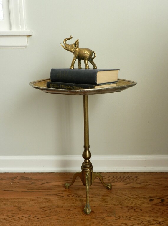 Vintage Brass Table Base Side End Table Claw Feet Rustic Decor