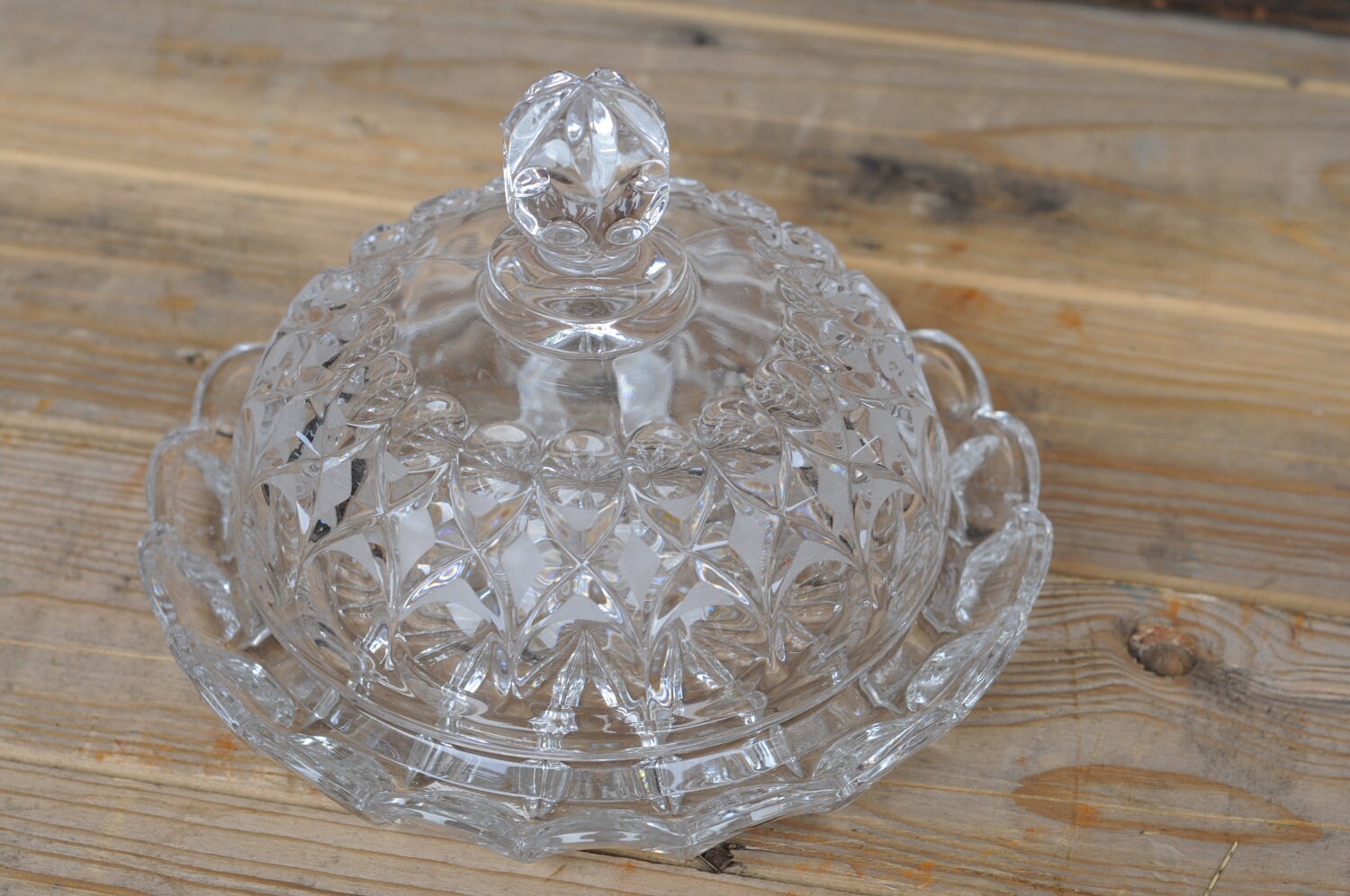 Vintage Crystal Covered Cheese/Butter Dish Thumb Print Design