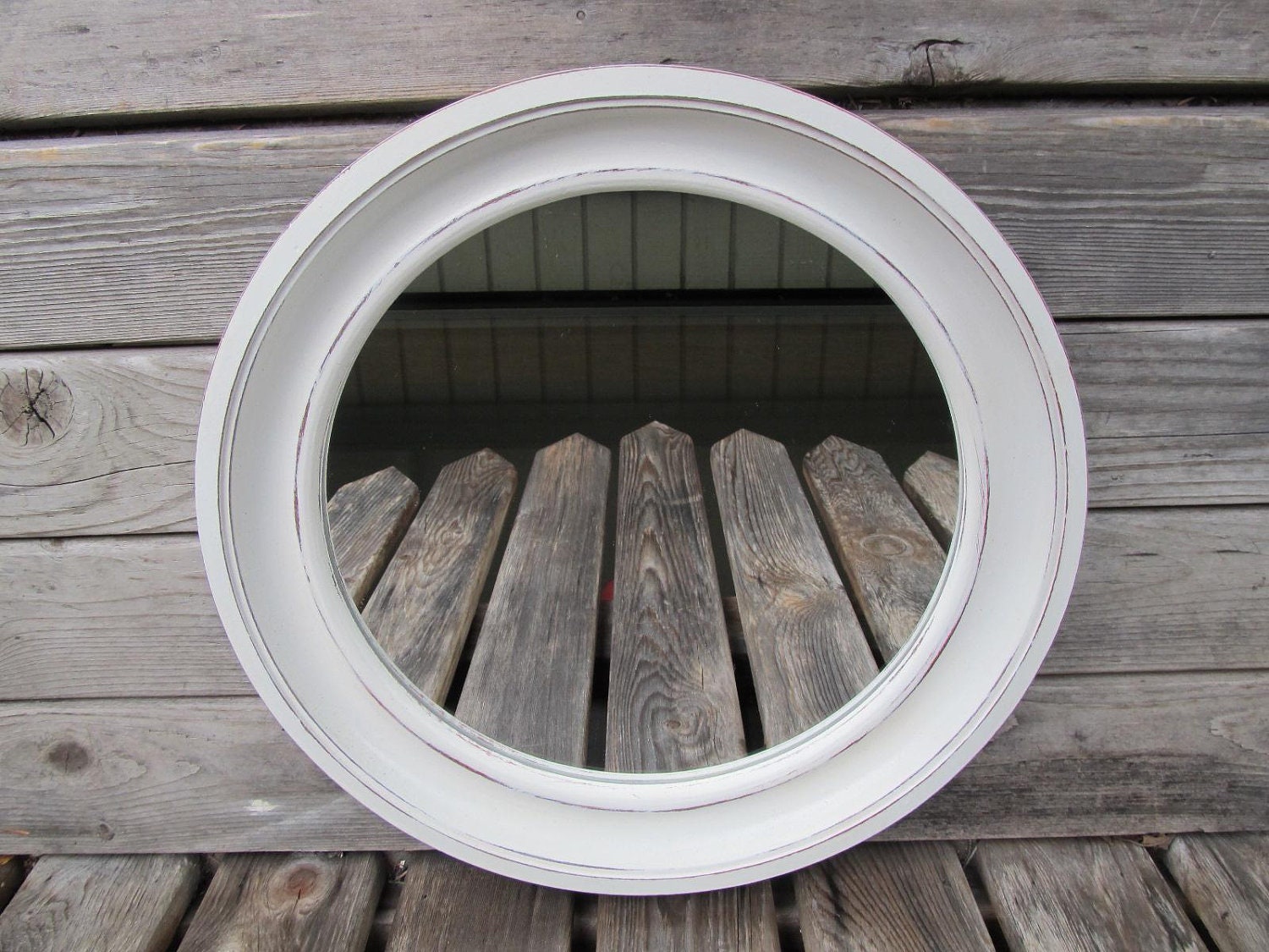 Round Shabby Chic Antique White Wall Mirror