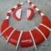 Dramatic Red & White Resin Bold Necklace Earring Set c 1980