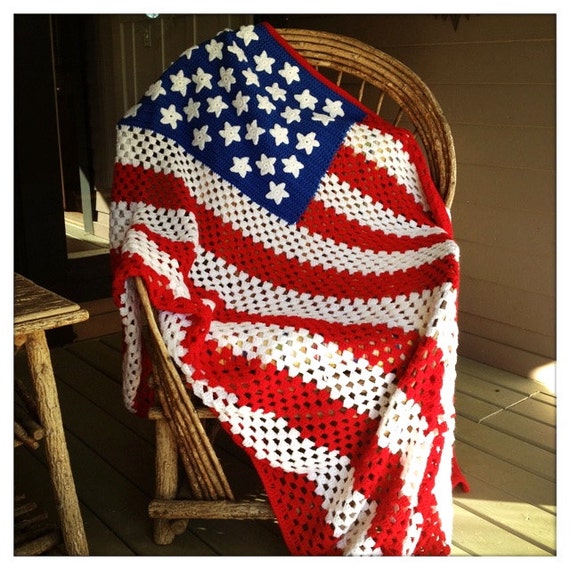 OLD GLORY Vintage PATRIOTIC Handmade American Flag Crocheted