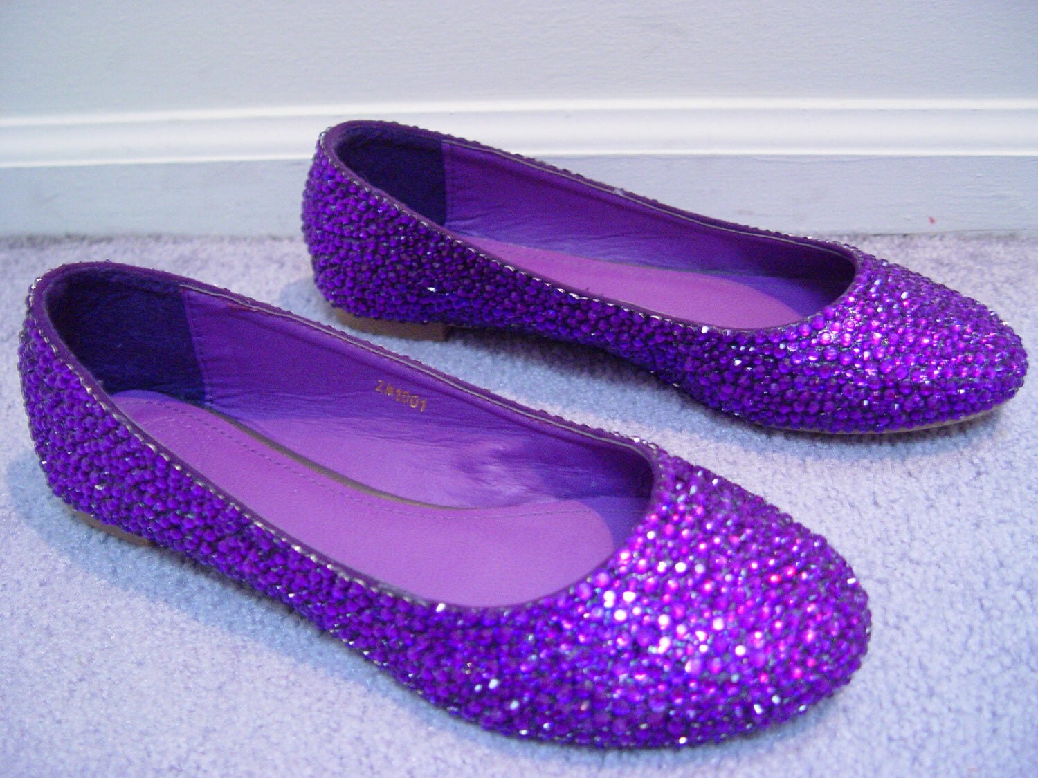 Hand Made Pink Purple Wedding Rhinestone Flats Shoes