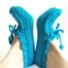 Blue crochet slippers- For mother and baby- Thick house slippers- House shoes- Crochet slippers in blue-Pompoms house slippers