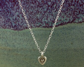 Heart Charm Necklace with Sterling Silver Chain, Hill Tribe Silver Charm, Sterling Silver Necklace, Valentine's Day Gift