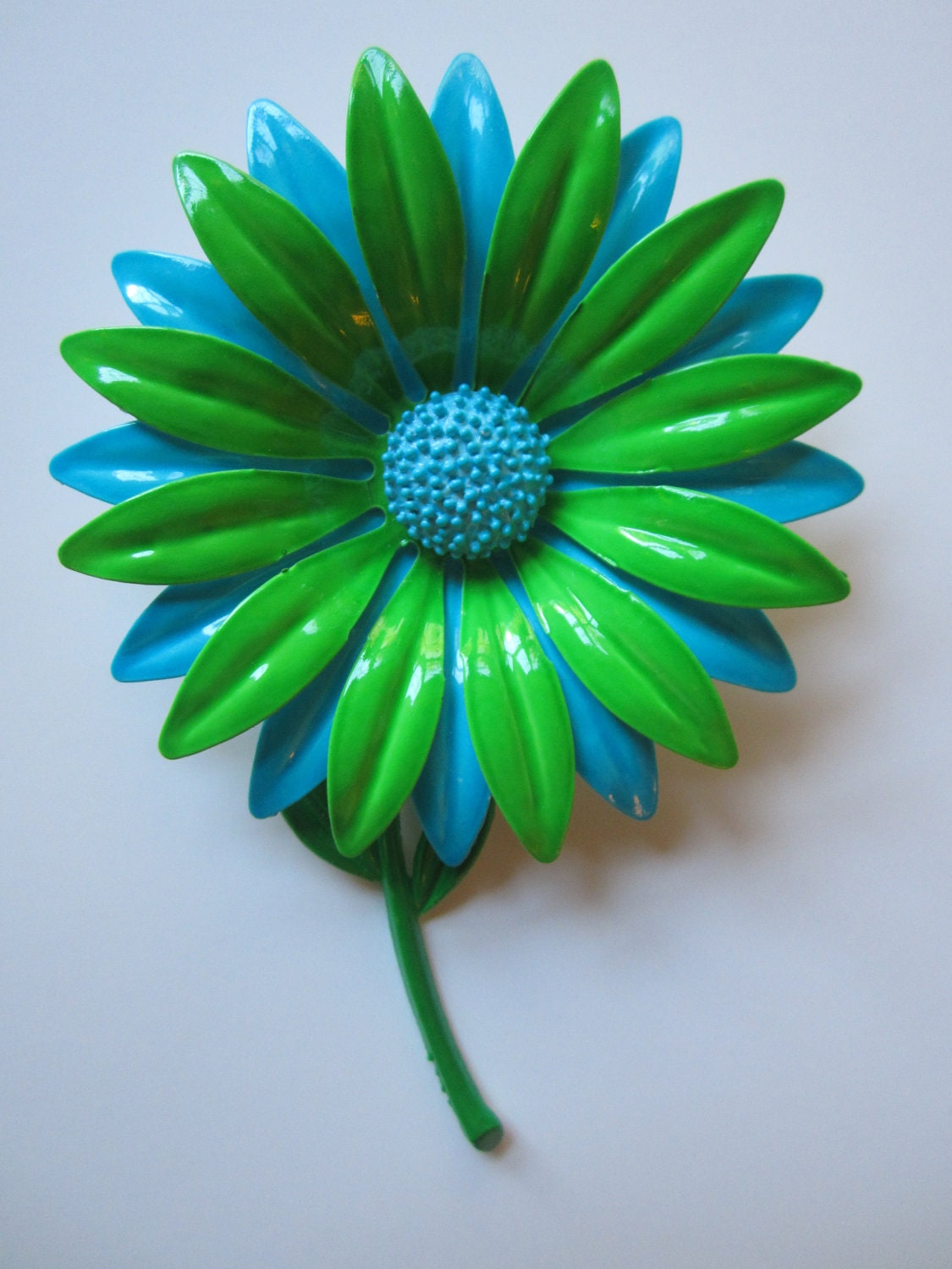 Vintage Enamel Flower Pin Retro Brooch In Blue And Green