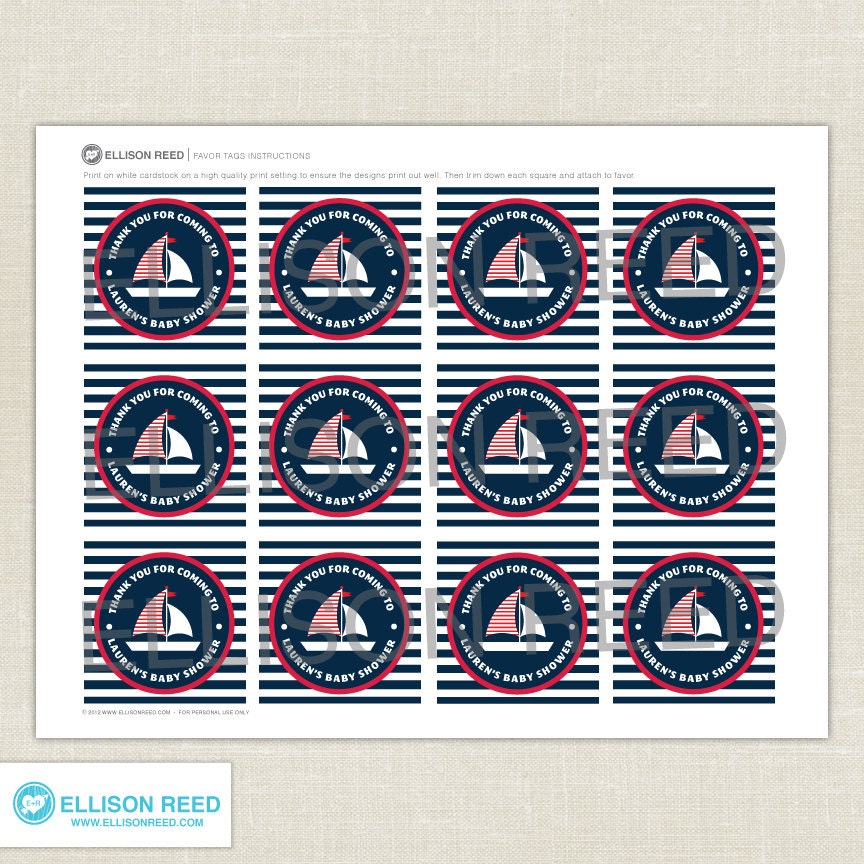 Nautical Baby Shower Printable Sail Boat Favor Tags