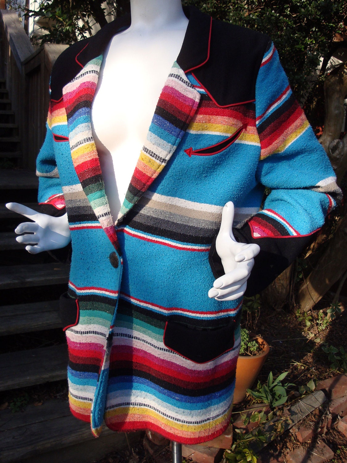 Vintage Native American Blanket Jacket with Smile Pockets