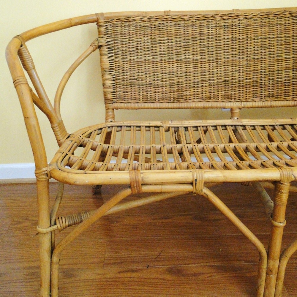 Vintage Settee Wicker Couch Rattan Boho Chic Seating Mid