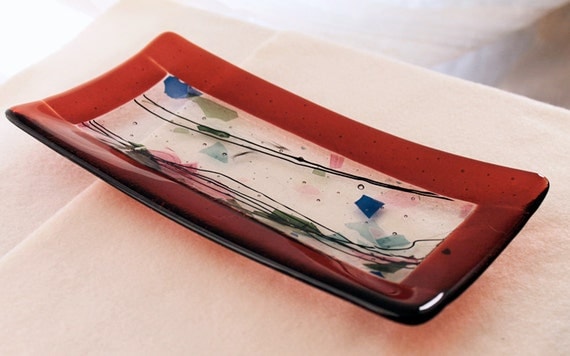 Art Fused Glass Plate Handmade Designer Housewares Designer