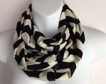 Black and Cream Chevron Jersey knit infinity scarf