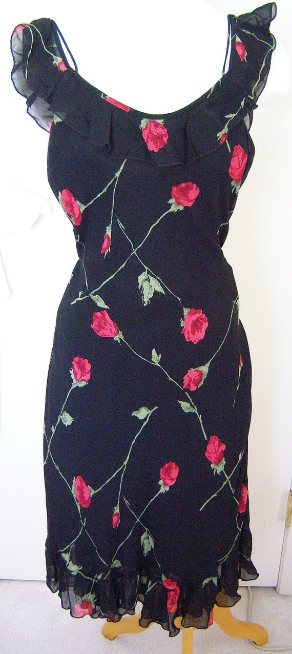 Betsey Johnson Black slip dress with red roses