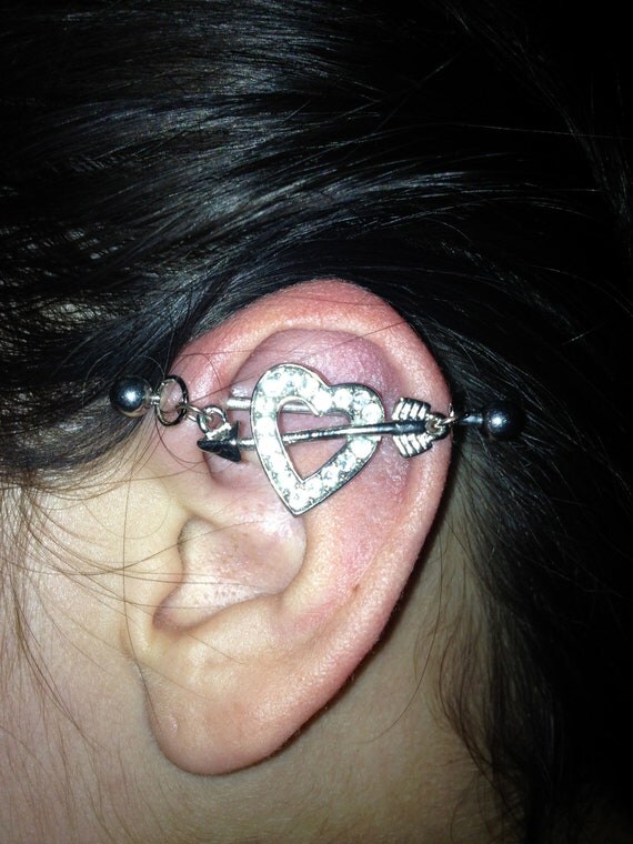 Industrial Piercing Barbell Diamond Heart Charm by heatherluvs