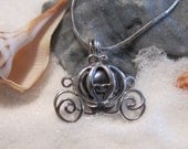 Disney Princess Cinderella  Pearl Cage Carriage Silver Plated Charm Necklace with Black Pearl