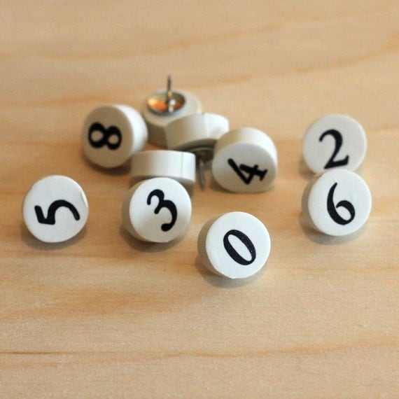 number pins // bulletin board decor // number push by
