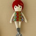Fabric Doll Rag Doll in Peace Sign Dress with Red Hair and Zebra Boots