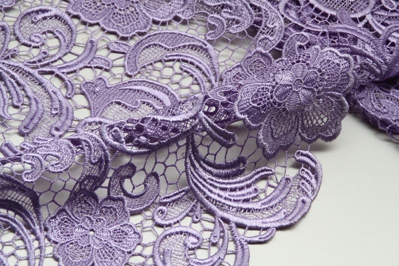 Lavender Lace Fabric Crocheted Gowns Fabric Embroidered