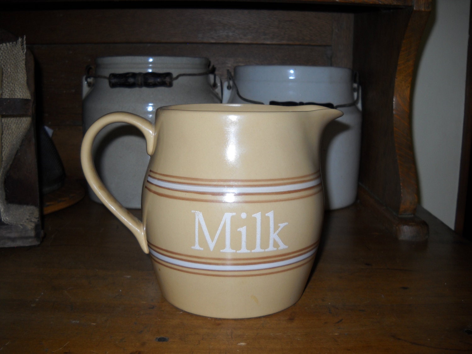 Over and Back Pottery Reproduction Yellowware Milk Pitcher