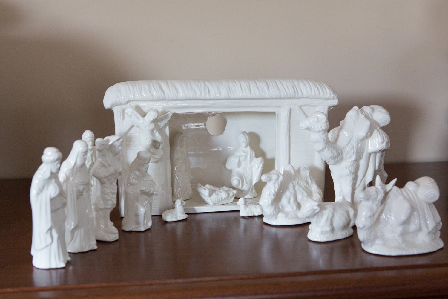 White Porcelain Nativity Scene with light