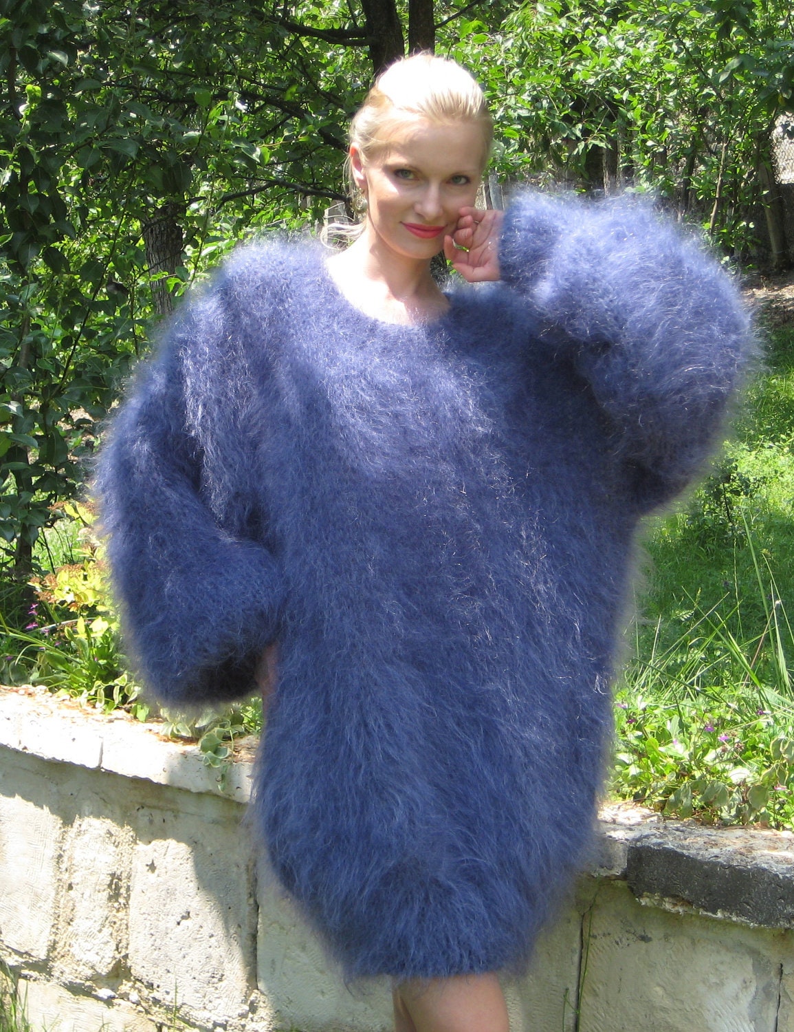 Light and fuzzy hand knit mohair sweater dress by supertanya