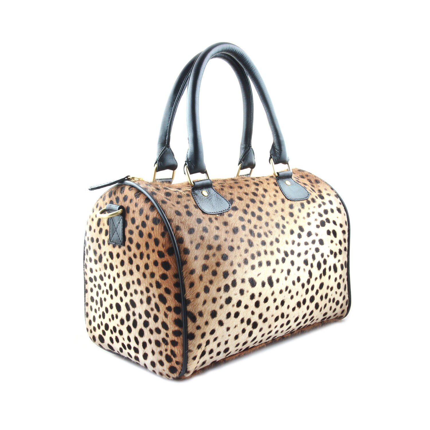 Leopard Duffle Leather Bag Leopard Calf Hair Duffle by MimicDesign