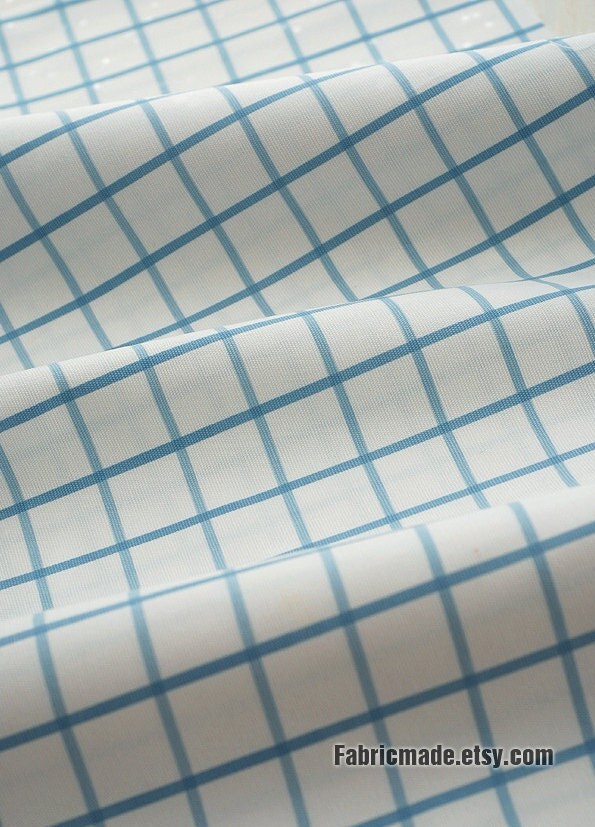 Large Plaid Canvas Cotton Fabric Brown Blue Plaid Fabric
